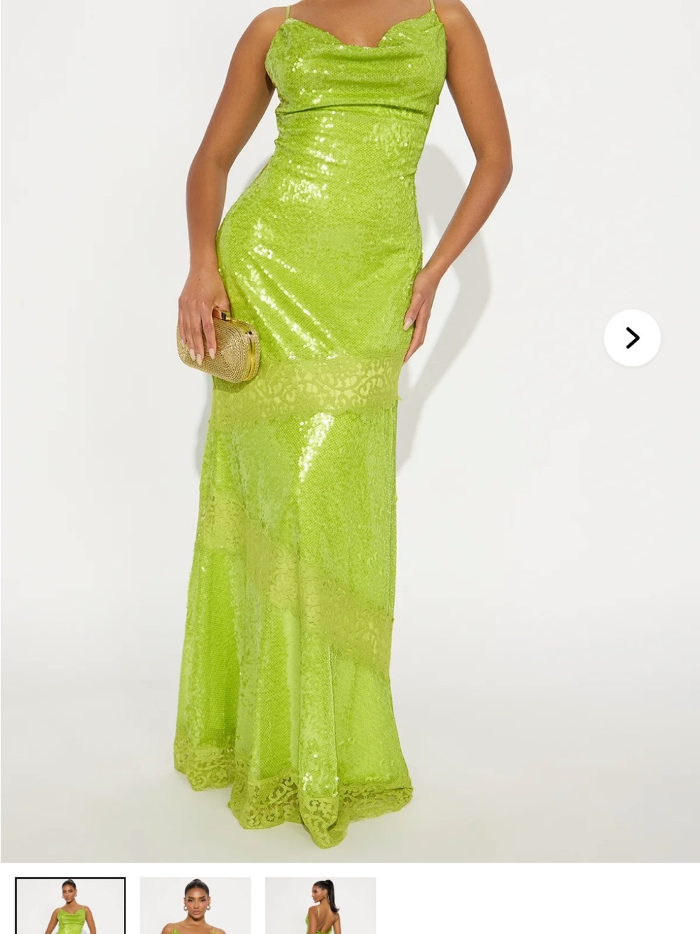 Lime Sequin Cowl Neck Gown